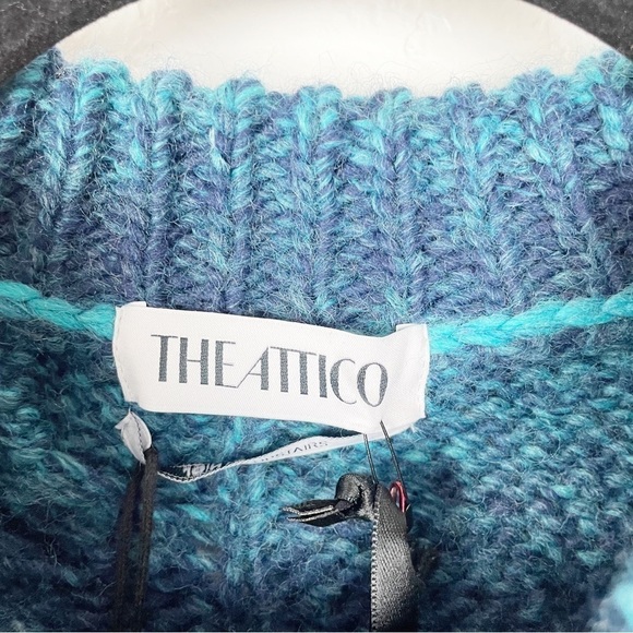The Attico Kenna Turquoise Melange Crew Oversized  Pullover Sweater Blue Cable - Picture 6 of 10